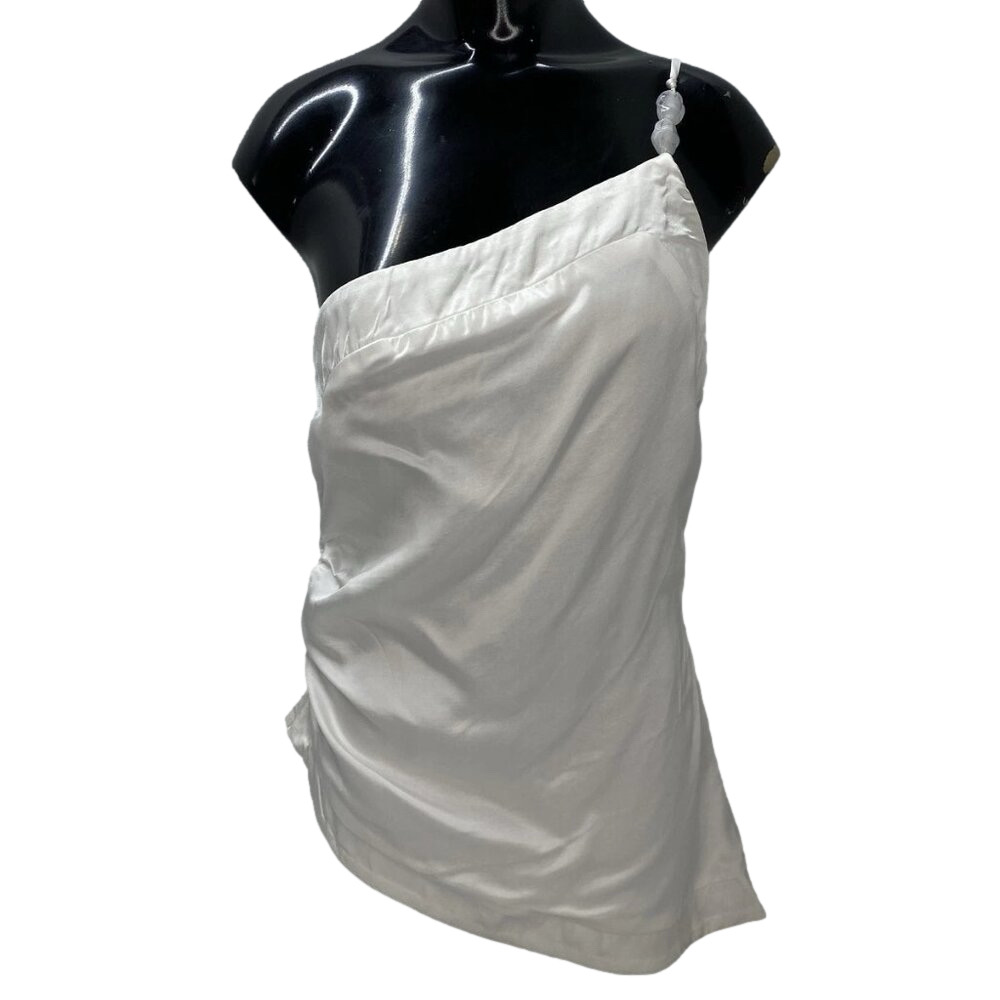 SNDYS Shai One-Shoulder Top • Size M • White • Asymmetrical Hem